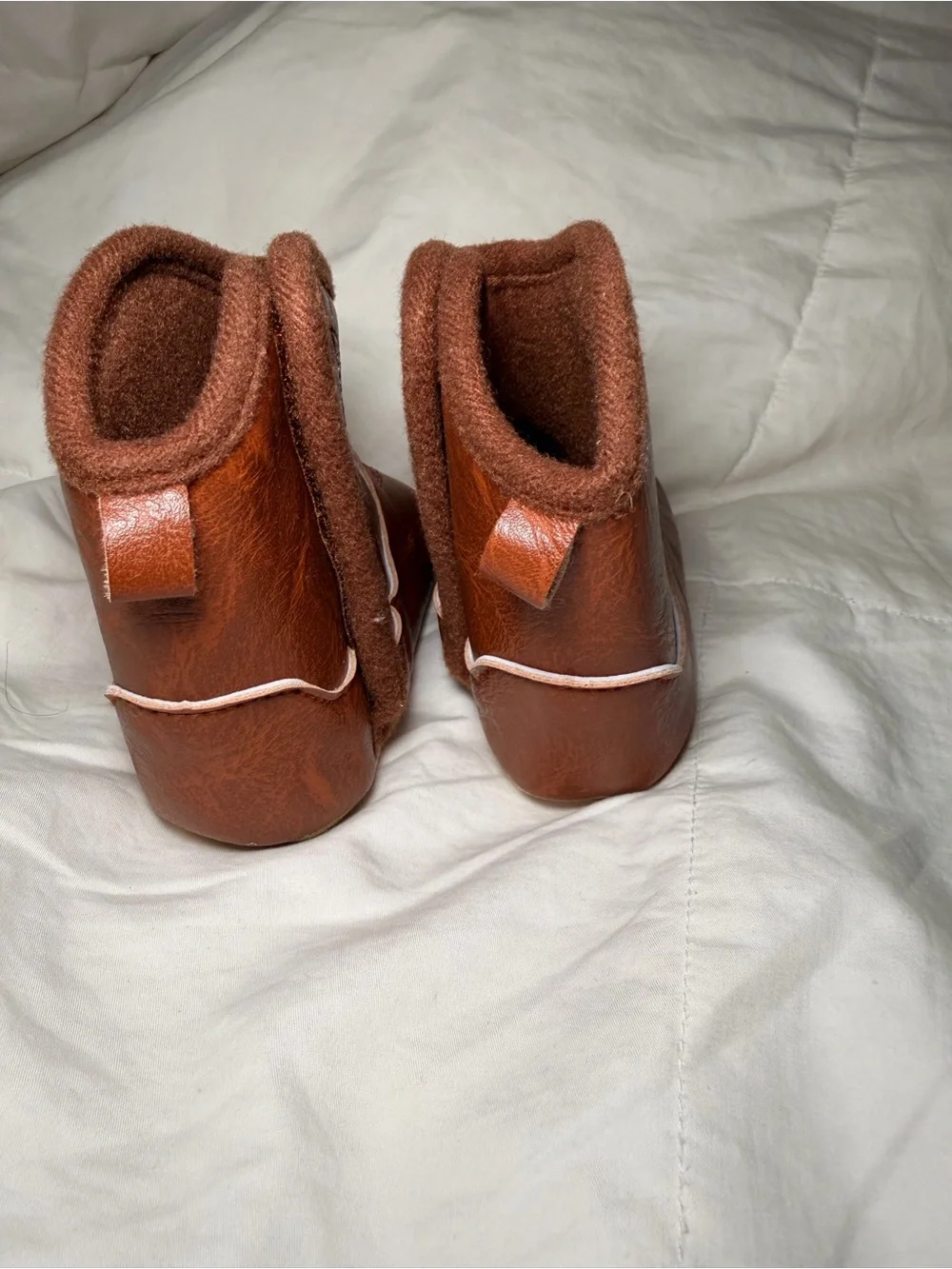 Brown Faux-Leather Baby Cowboy Booties - Cozy Walker Shoes